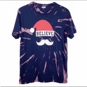 OLD NAVY Santa hat Believe T-shirt top M blue tie dye